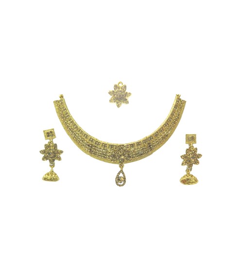Necklace Set with Maang Tikka, Golden Color, FL, 9999, Special Jewelry